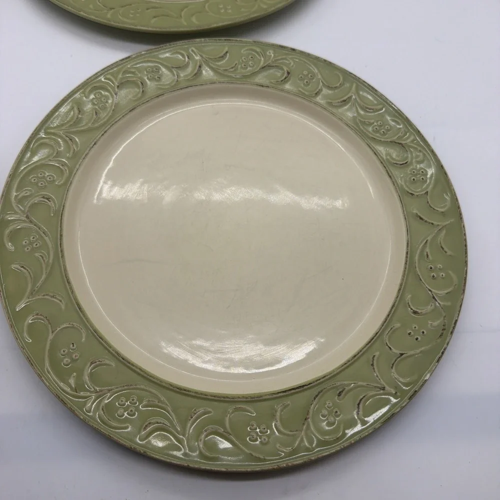 SET OF 3 PIER 1 ANTIQUE FLORAL DINNER PLATES 10 7/8